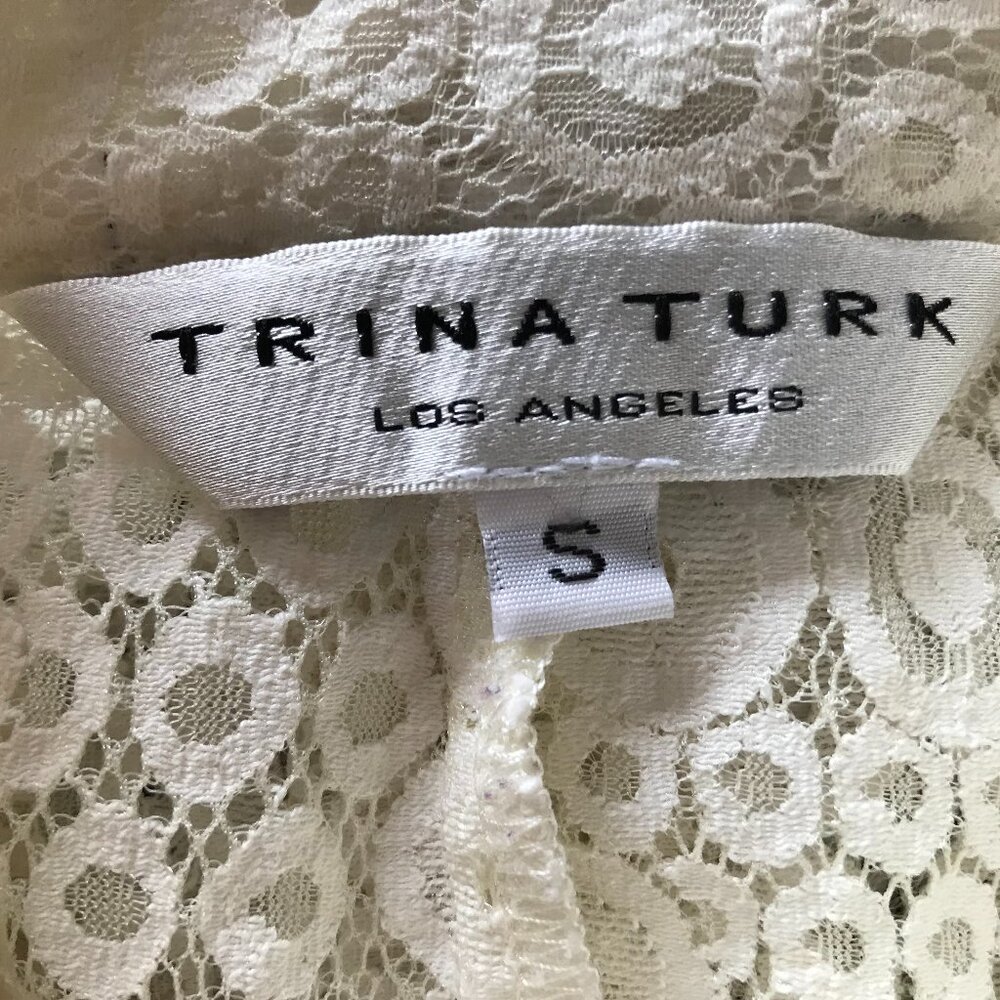 Trina Turk Sheer Lace Button-Down Blouse, Cream See-Thru Top, Size Small - Picture 3 of 15